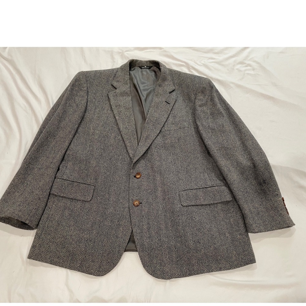 Chaps Ralph Lauren Vintage Mens Herringbone Blazer Grey Wool Sport Coat USA